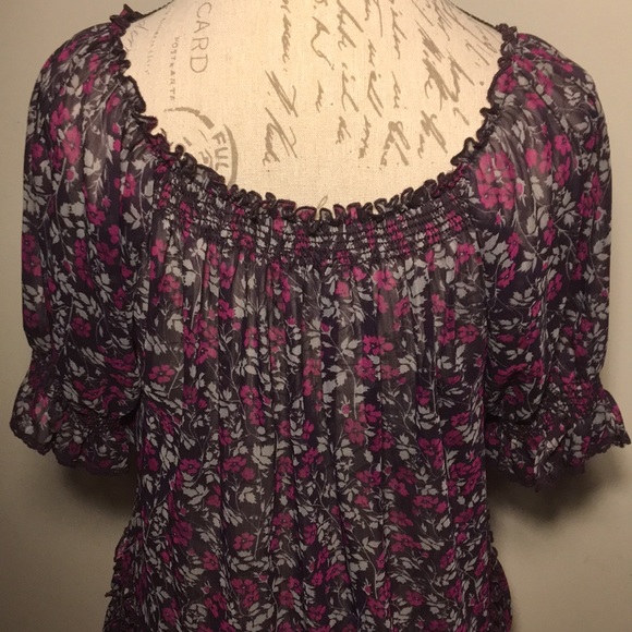 NWOT Forever 21 sheer flower print peasant blouse - Picture 7 of 8
